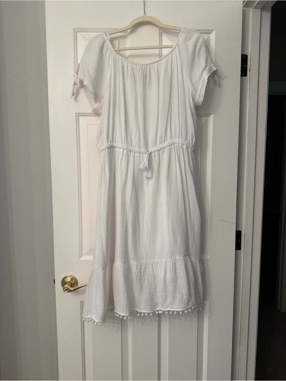Ruby Rd. White Gauze Peasant Dress Pom Pom Hem XL Petite